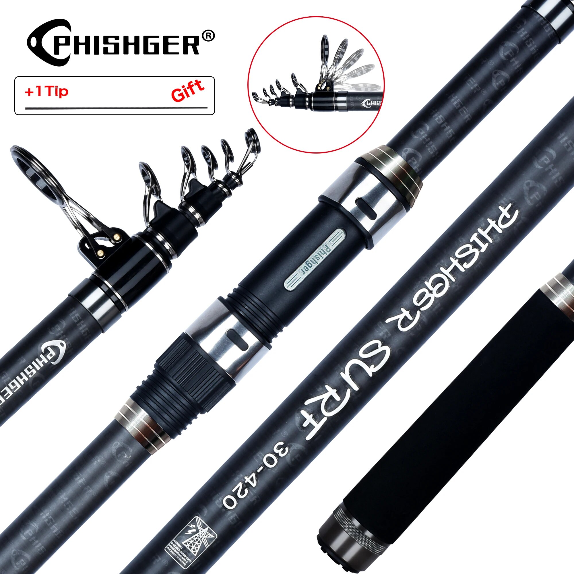PHISHGER Телескопическая спинн – обзор и цена Fishing Rod Surf
